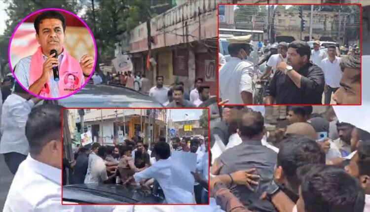 High Tension In Hyderabad: Congress Leaders Block KTR's Convoy