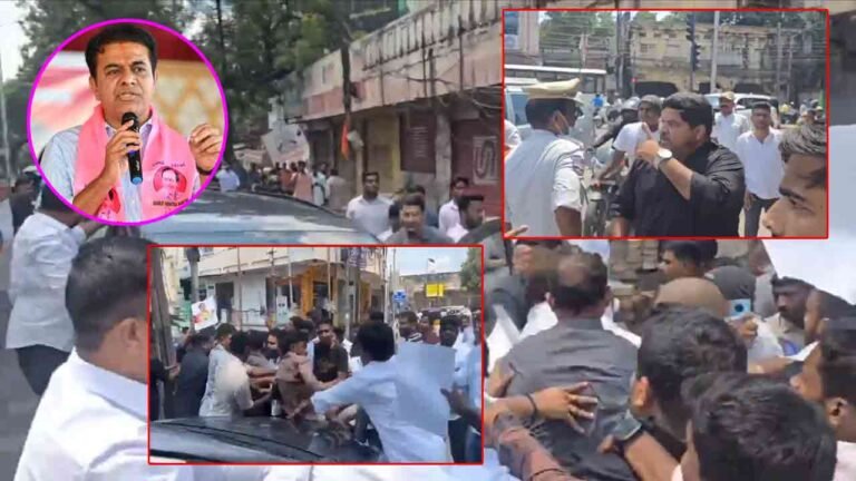 High Tension In Hyderabad: Congress Leaders Block KTR's Convoy