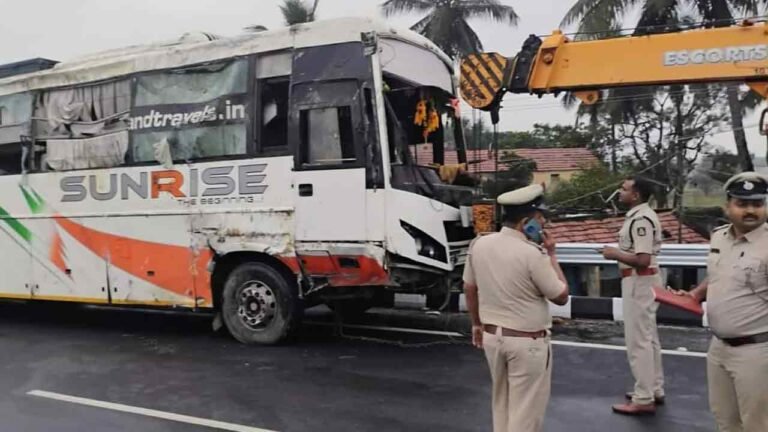 Passenger Thrown Out Of RTC Bus After Truck Rams Bus In Rayanpet 