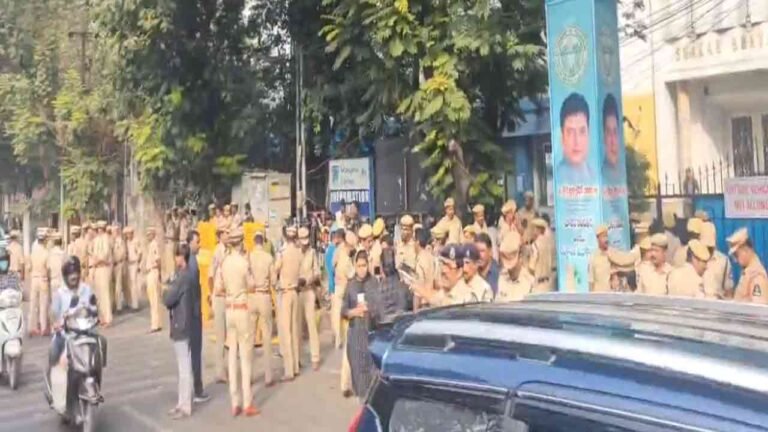 Heavy Police Security At BJP And Congress Office Amid KTR ED Investigation
