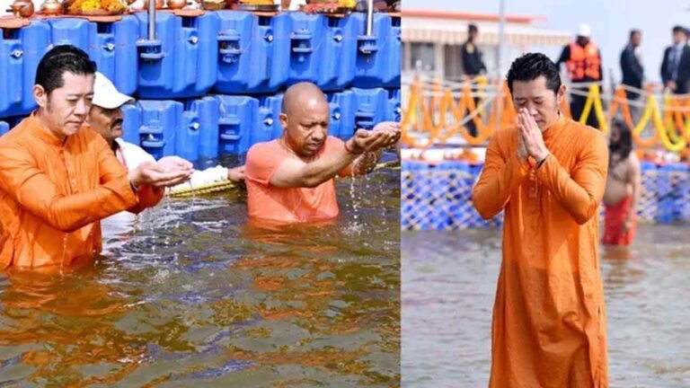 King Of Bhutan Takes Holy Bath With UP CM At Mahakumbh Mela