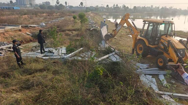 HYDRA Demolishes Encroachments At Suram Cheruvu