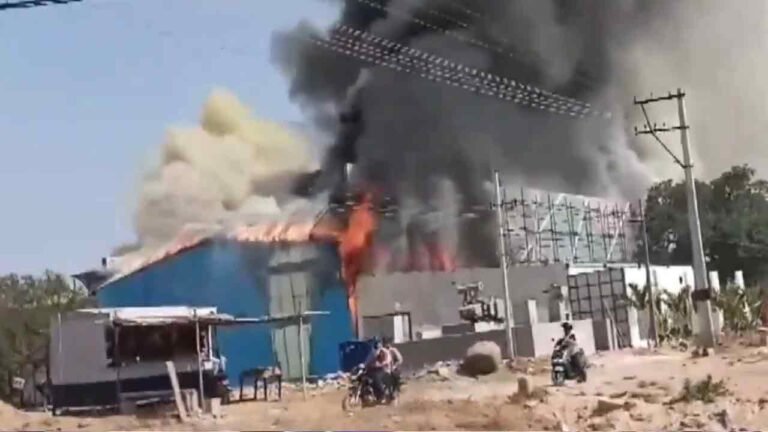 Massive Fire Breaks Out At A Convention Hall in Shamshabad