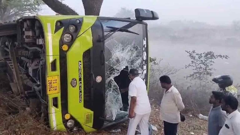 Indra Bus Overturned: Three Passengers Seriously Injured 