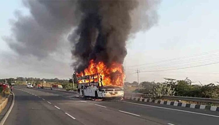 Private Bus Gutted In Fire At Medchal