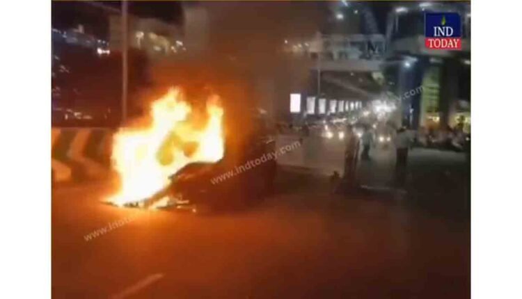 Car Catches Fire Near IKEA Showroom