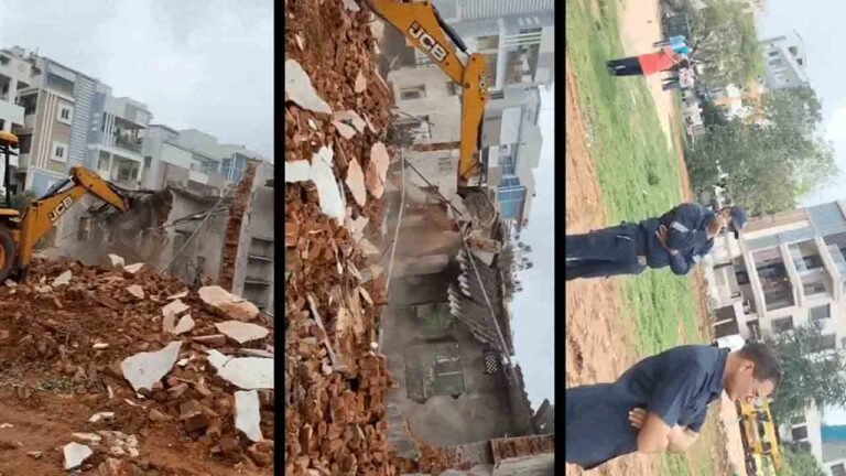 HYDRA Demolishes Illegal Structures At GHMC Park In Kondapur