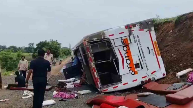 Private Bus Overturns Near Gudihathnoor in Adilabad, 25 Injured—1 Critical