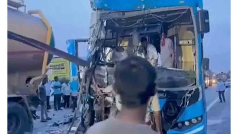 Double-Decker Bus Collides with Lorry in Nalgonda, Driver Seriously Injured