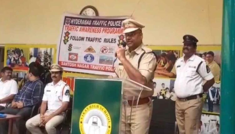 Hyderabad Traffic Police Educate Students on Road Safety at Santhoshnagar Awareness Program