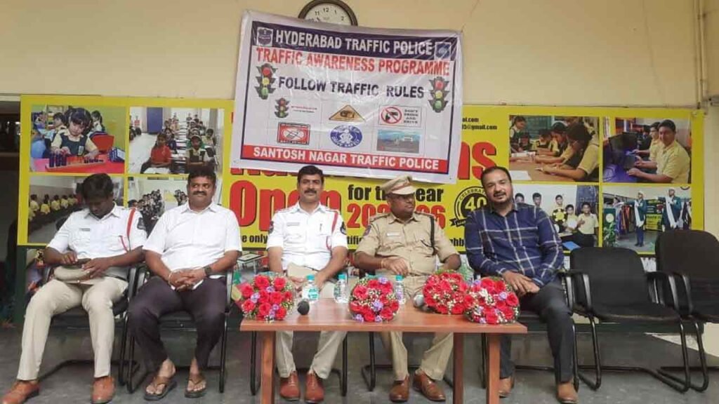 Hyderabad Traffic Police Educate Students on Road Safety at Santoshnagar Awareness Program