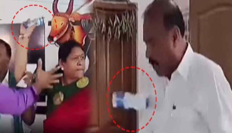 BRS MLA Kova Lakshmi Throw Bottles At Congress Leaders: Chaos While Ration Card Distribution