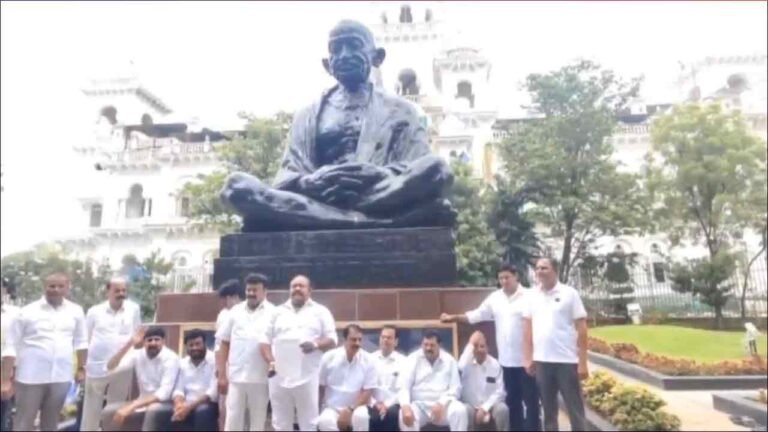 WATCH | BRS MLAs Protest At Gandhi Statue In Assembly As Speaker Skips MLAs Disqualification Meeting