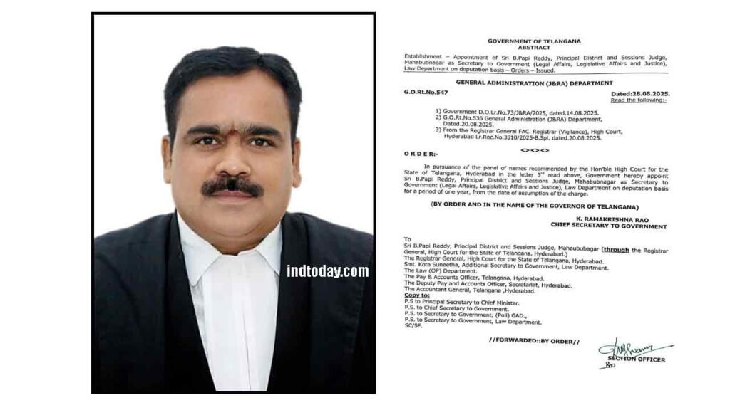 Revanth Sarkar Appoints B. Papi Reddy as Secretary to Law Dept.