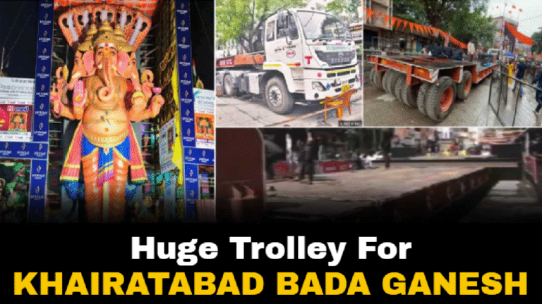 Huge Trolley For Khairatabad Ganesh: 26 Tires, 75 Feet Long, 11 Feet Wide