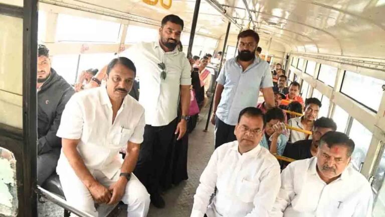 BRS MLAs Travel In RTC Bus To Protest Fare Hike