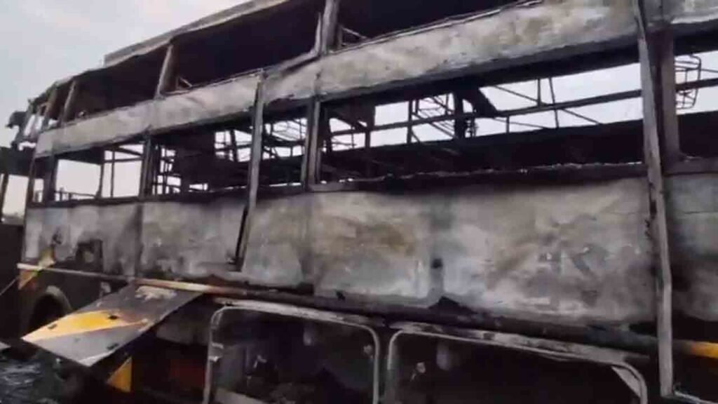 Miraculous Escape As Fire Destroys Sleeper Bus Near Nalgonda