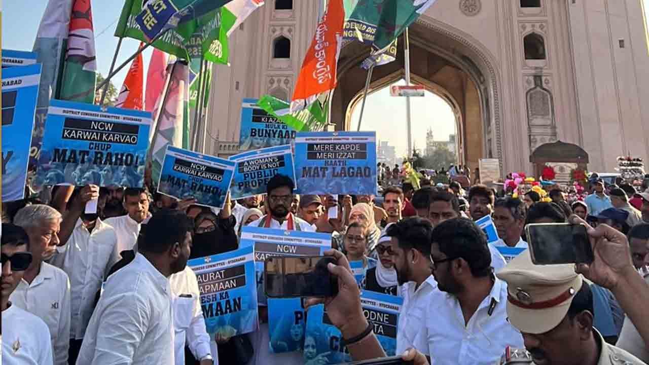Hyderabad Congress Protest Seeks Action Over Hijab Incident