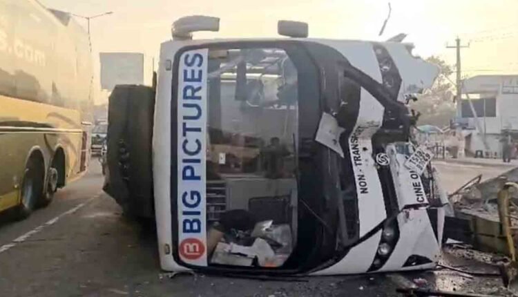 Film Shoot Bus Crash Injures Crew In Hayathnagar