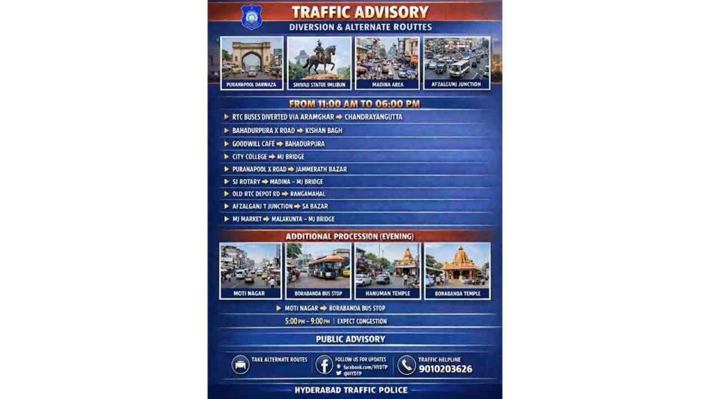Traffic Diversions In Hyderabad For Shivaji Jayanthi