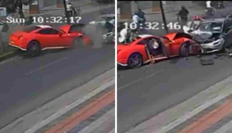 Ferrari Loses Control In Jubilee Hills, CCTV Captures Dramatic Crash