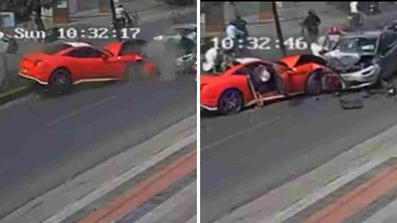 Ferrari Loses Control In Jubilee Hills, CCTV Captures Dramatic Crash