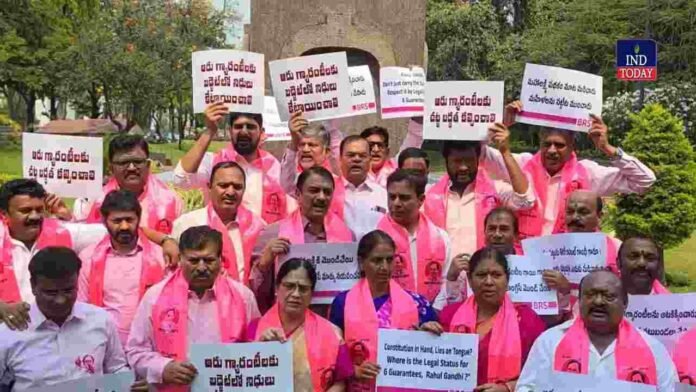 BRS protest at Hyderabad Gun Park: Rythu Bandhu, 6 Guarantees Now!