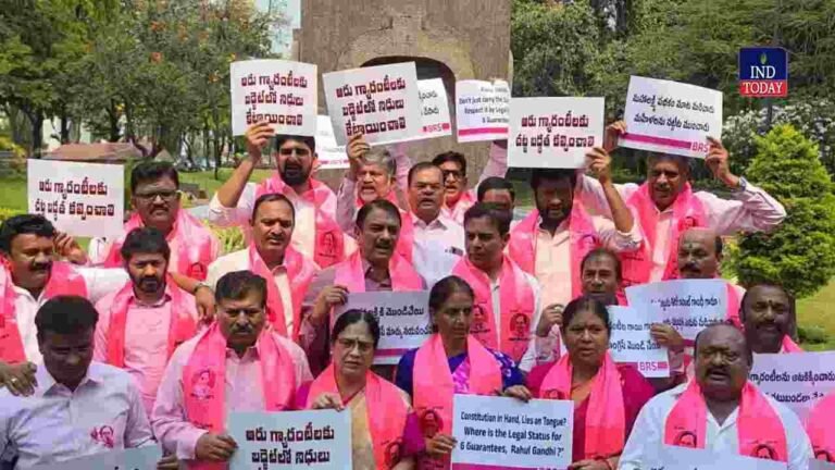 BRS protest at Hyderabad Gun Park: Rythu Bandhu, 6 Guarantees Now!