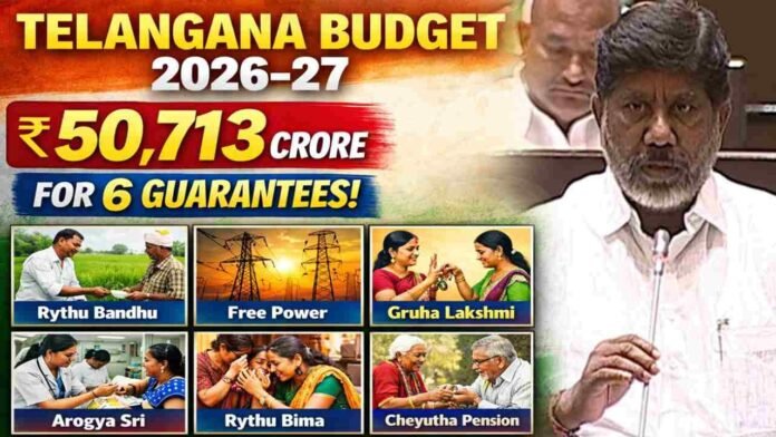 Telangana Budget 2026 27 allocates Rs 50,713 crore for six guarantees