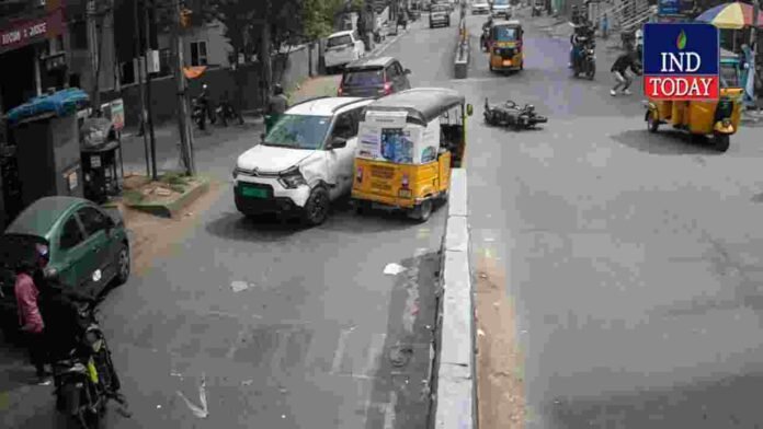 Electric Car Accident In Kukatpally Damages Vehicles and Tiffin Center