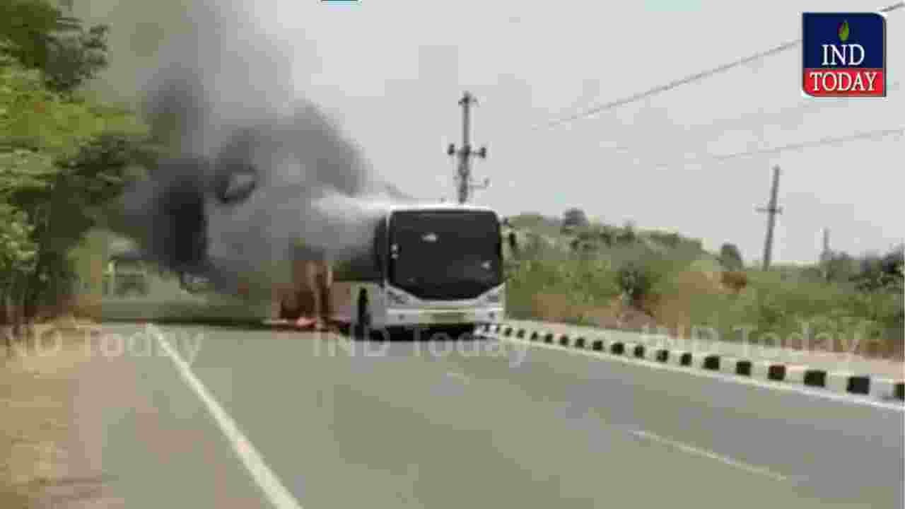 WATCH: Air India Bus Catches Fire On Hyderabad ORR