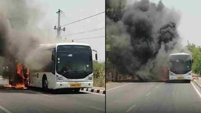 Air India Bus Catches Fire on Hyderabad ORR