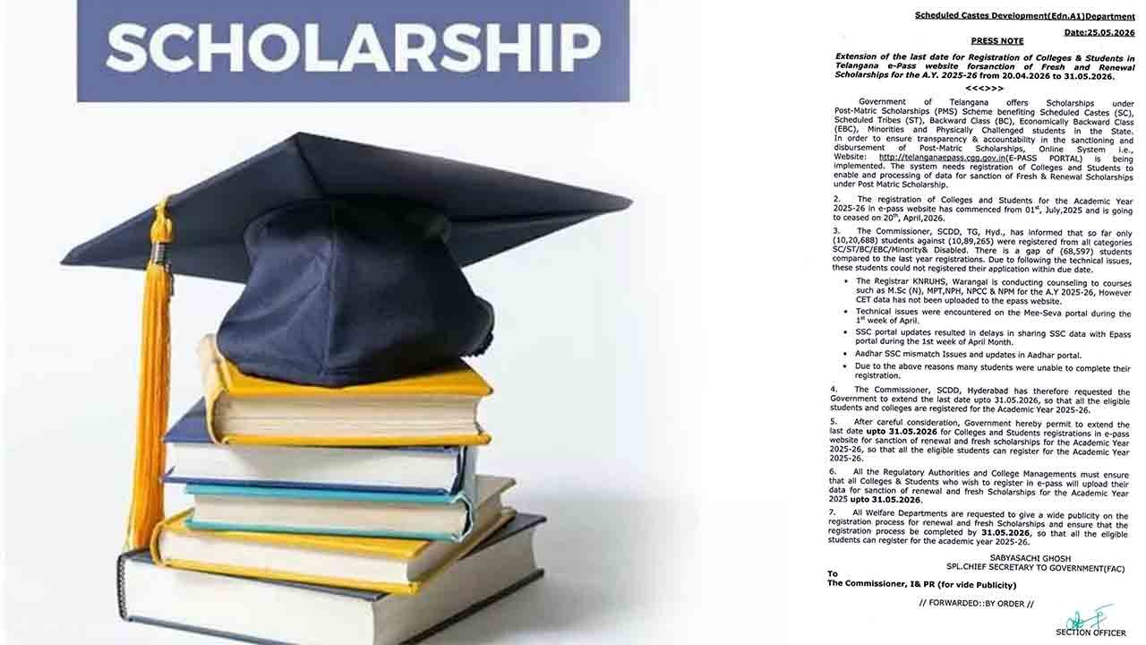 Fresh And Renewal Post Matric Scholarships Registration Deadline Extended In Telangana