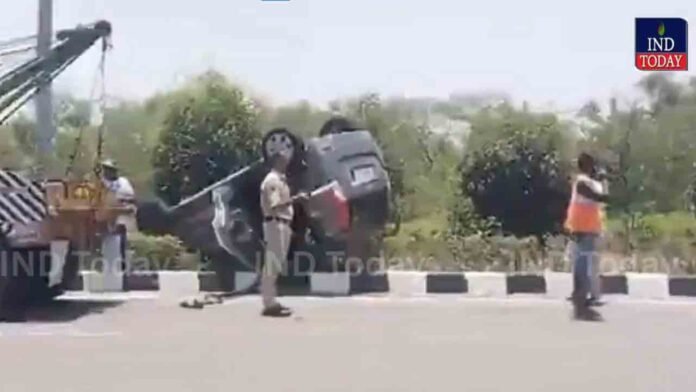 Driver Injured After Car Overturns on ORR Near Tukkuguda