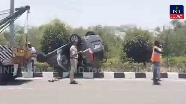 Driver Injured After Car Overturns on ORR Near Tukkuguda