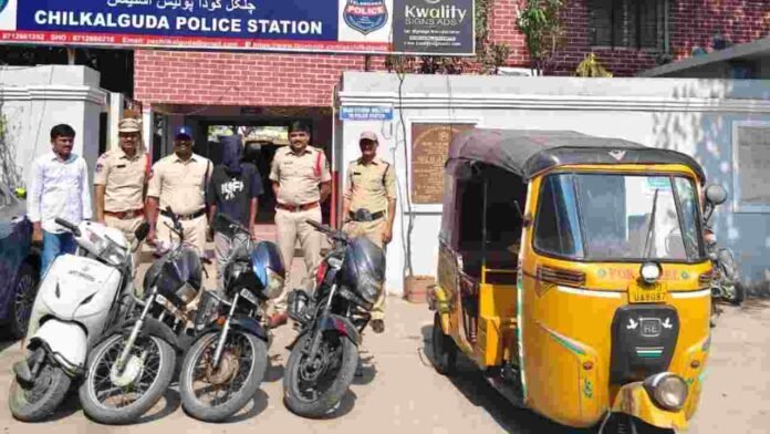 Chilkalguda Police Arrest Serial Auto Theft Accused, Recover Five Stolen Vehicles