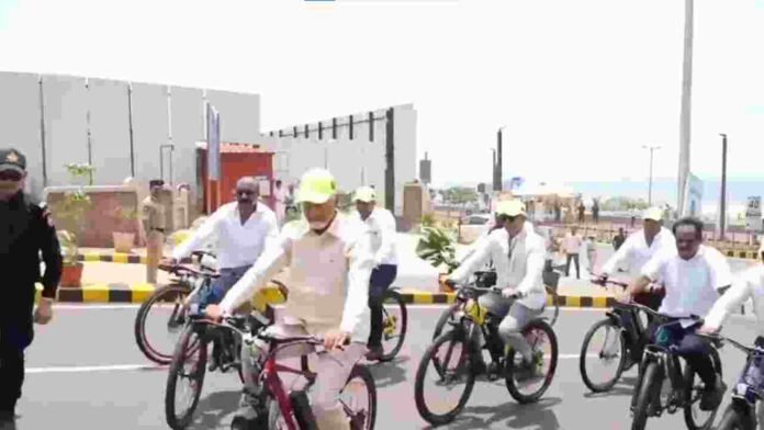 Chandrababu Naidu Escapes Injury After Bicycle Slip In Visakhapatnam