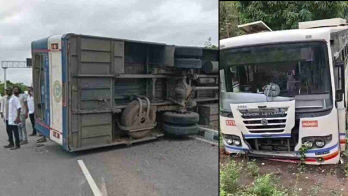 Over 10 Injured As TGSRTC Bus Overturns Near Pebbair In Wanaparthy