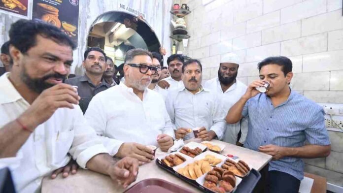 KTR Enjoys Irani Tea and Osmania Biscuits at Charminar Café