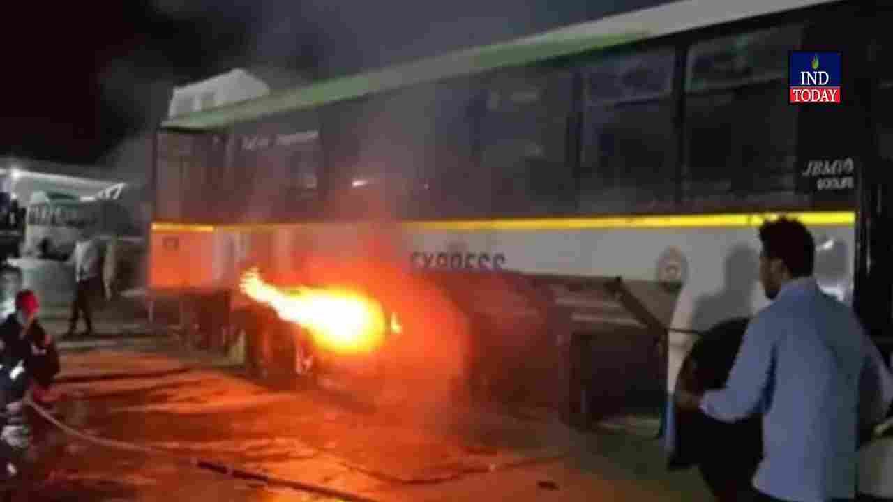 Another Electric Bus Catches Fire In Karimnagar Depot