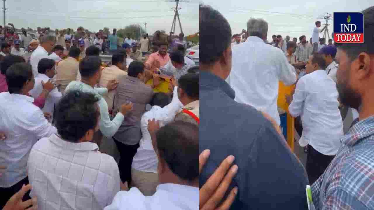 BRS Workers Remove Barricades As KTR Proceeds To Kannepalli