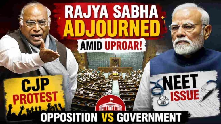 Rajya Sabha Adjourned Amid Uproar Over CJP Protest, NEET Issue