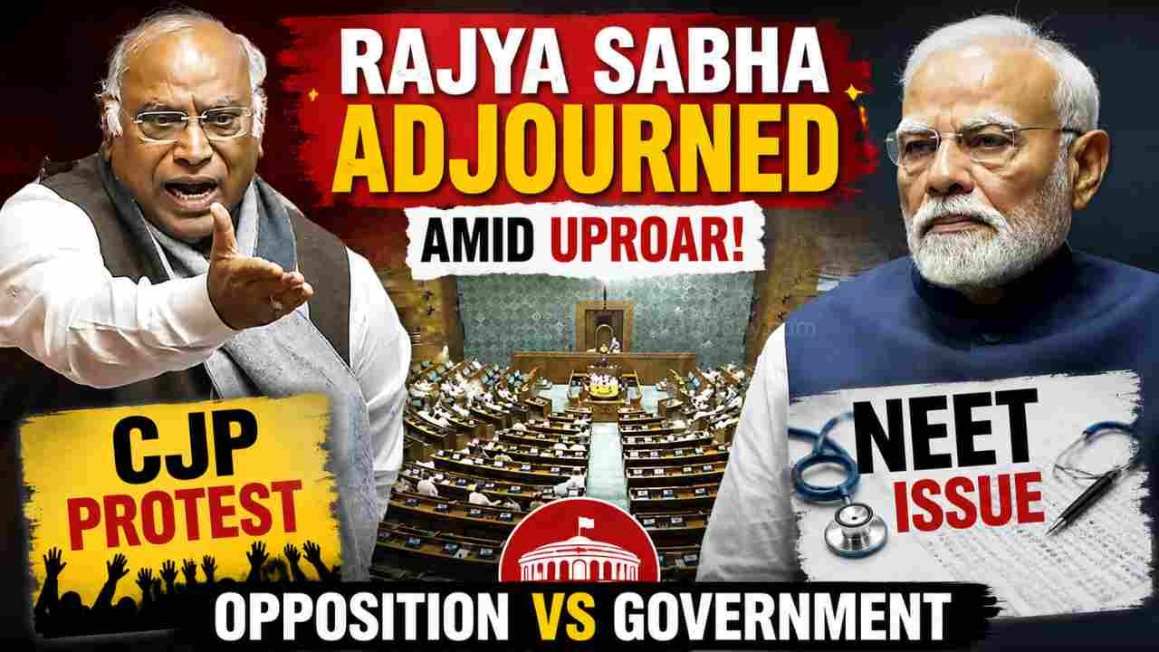 Rajya Sabha Adjourned Amid Uproar Over CJP Protest, NEET Issue