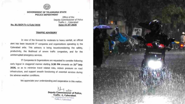 Cyberabad Police Issue Rain Advisory, Urge Early Departures