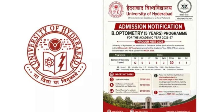 UoH Invites NEET UG 2026 Applications For B Optometry