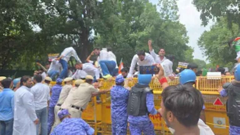 BJP Protests Outside AAP Office Over Punjab Paper Leak Allegations