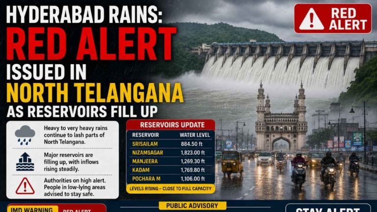 Hyderabad Rains: Red Alert Issued In North Telangana As Reservoirs Fill Up