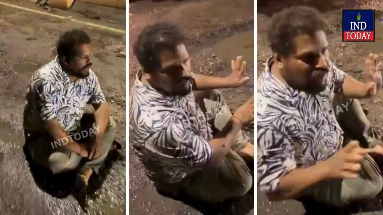 Man Sits On Pothole As Protest Over Bad Roads At Gowliguda