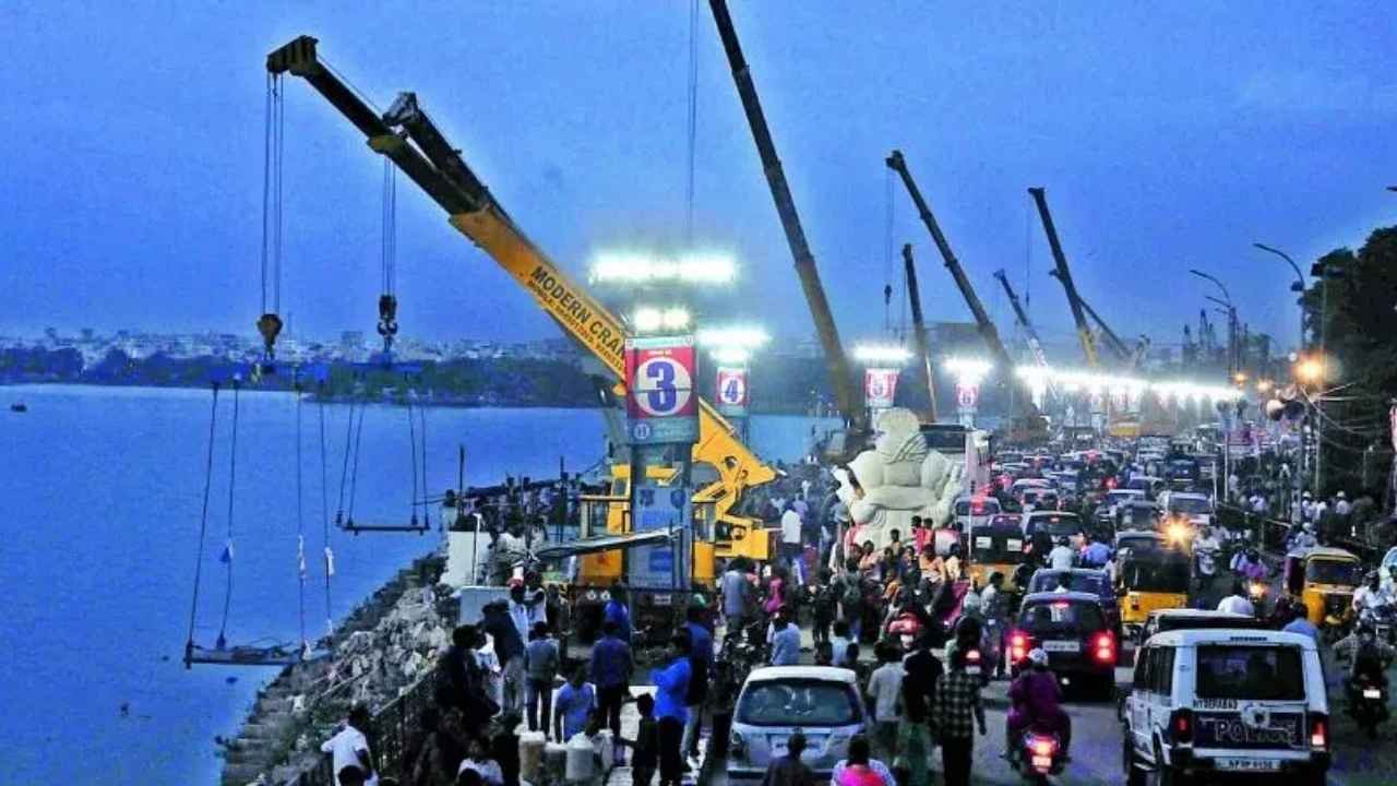 Cranes, Sanitation Teams Deployed for Ganesh Immersion in Hyderabad