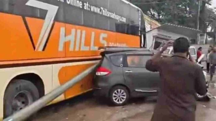 Travel Bus Accident In Shamshabad, One Dead, 50 Injured
